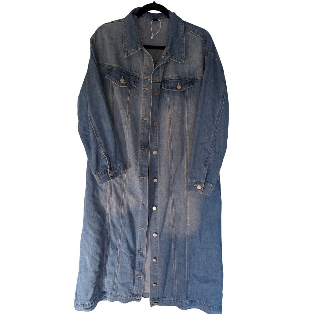 Women's Maxi Denim Jacket Trench Jean Coat Oversize Size M L Y2K 2000s